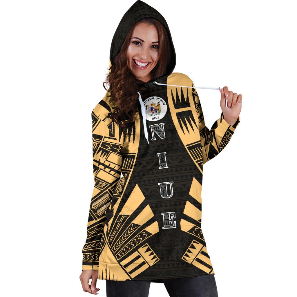 Niue Hoodie Dress - Polynesian Tattoo Gold - Polynesian Pride