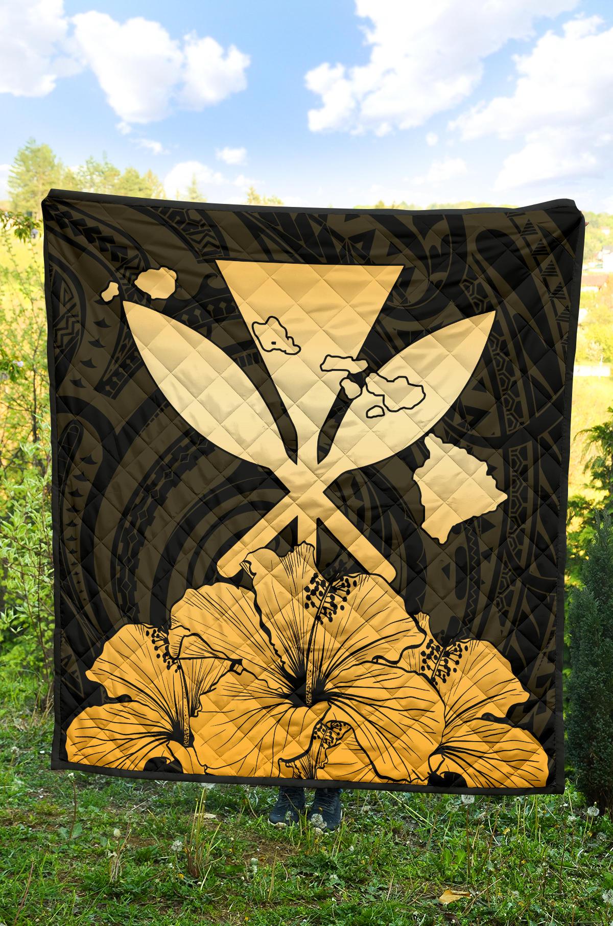 Hawaiian Kanaka Premium Quilt Hibiscus Polynesian Love Gold - Polynesian Pride