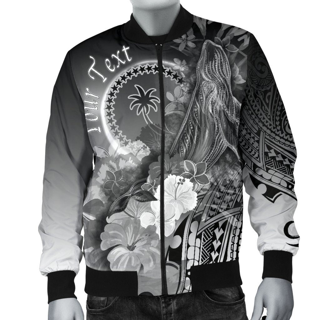 Custom Personalised Chuuk Men's Bomber Jacket - Humpback Whale with Tropical Flowers (White) - Polynesian Pride