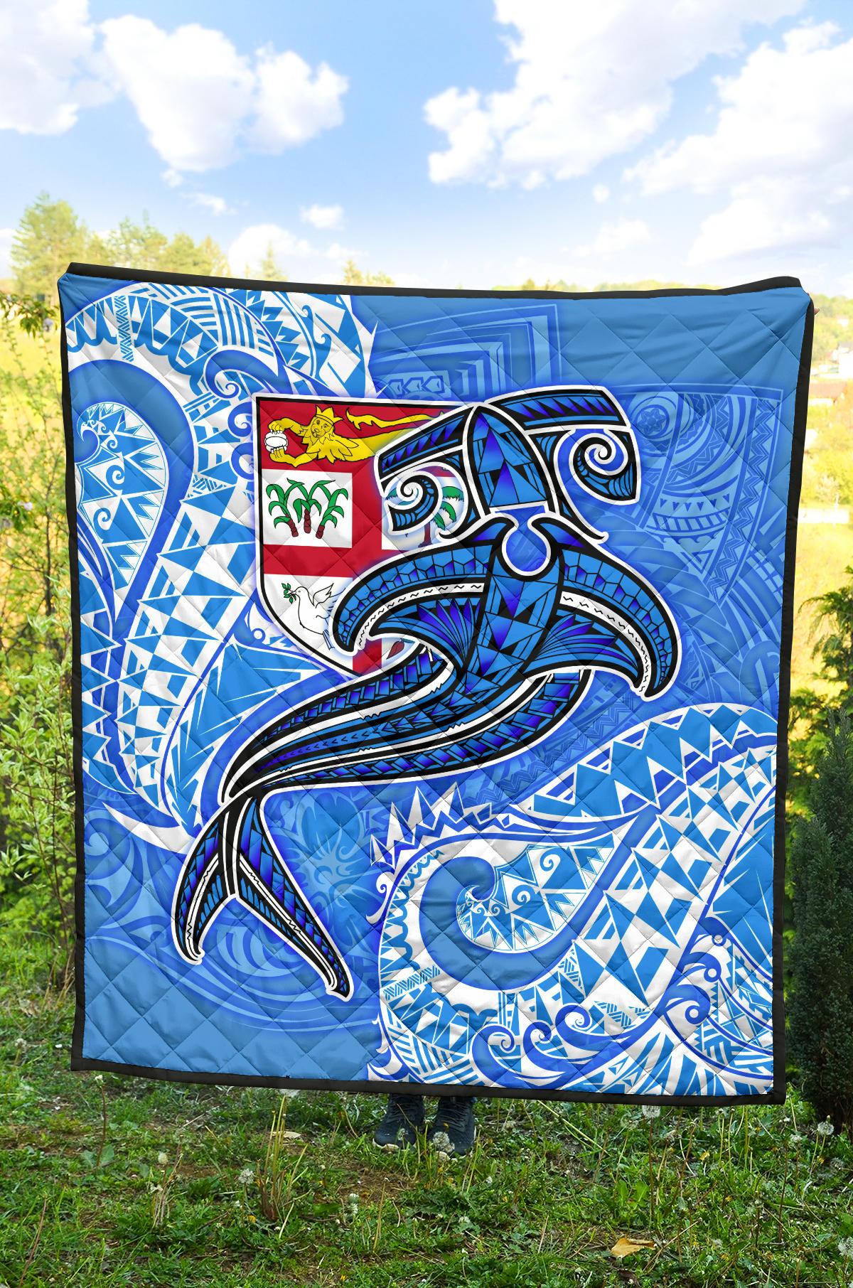 Fiji Premium Quilt - Blue Shark Polynesian Tattoo - Polynesian Pride