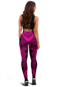 Polynesian Plumeria Mix Pink Black Hawaii Women's Leggings AH - Polynesian Pride