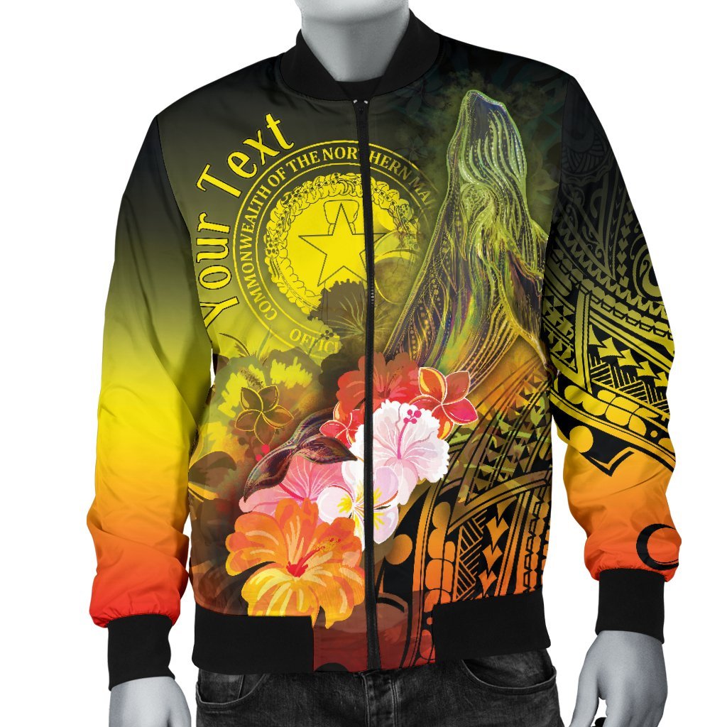 CNMI Custom Personalised Men's Bomber Jacket - Humpback Whale with Tropical Flowers (Yellow) Yellow - Polynesian Pride