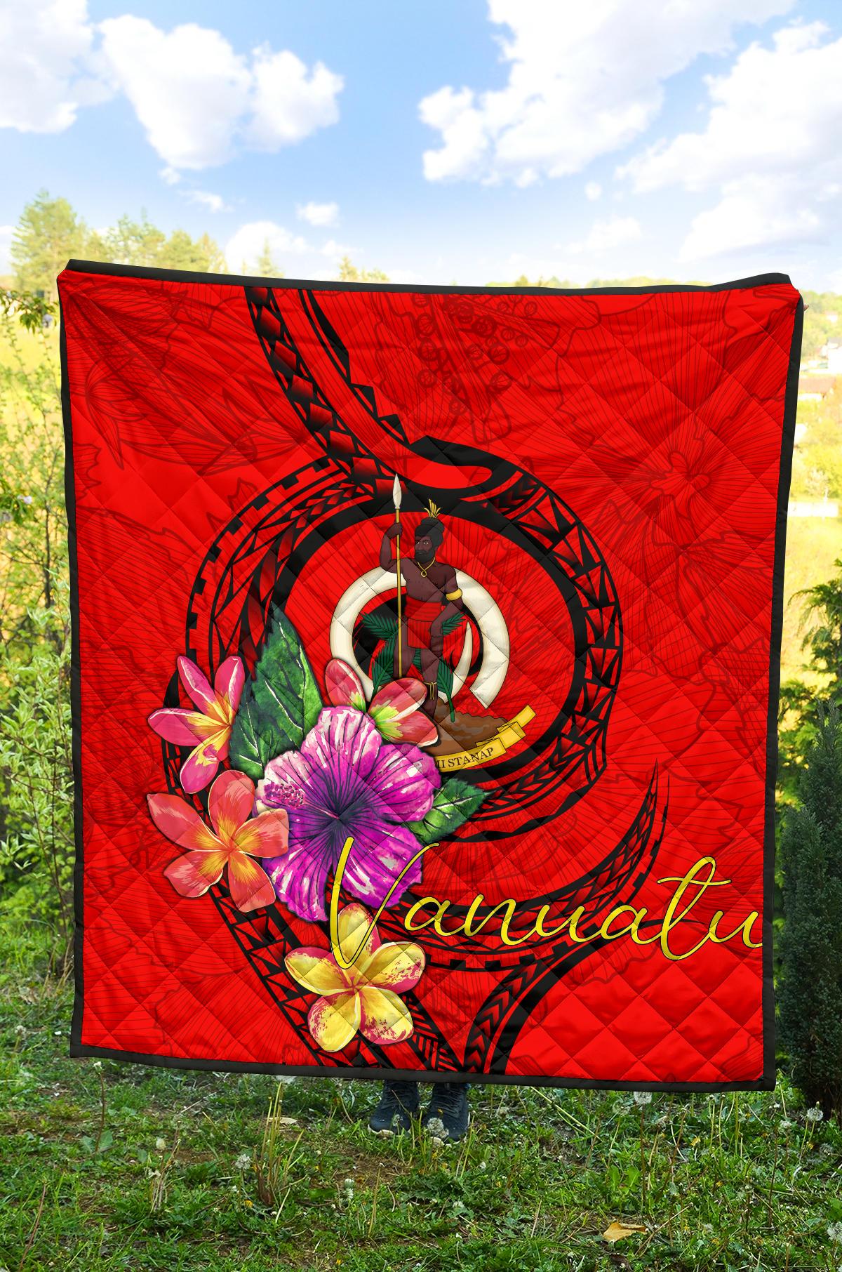 Vanuatu Polynesian Premium Quilt - Floral With Seal Red - Polynesian Pride