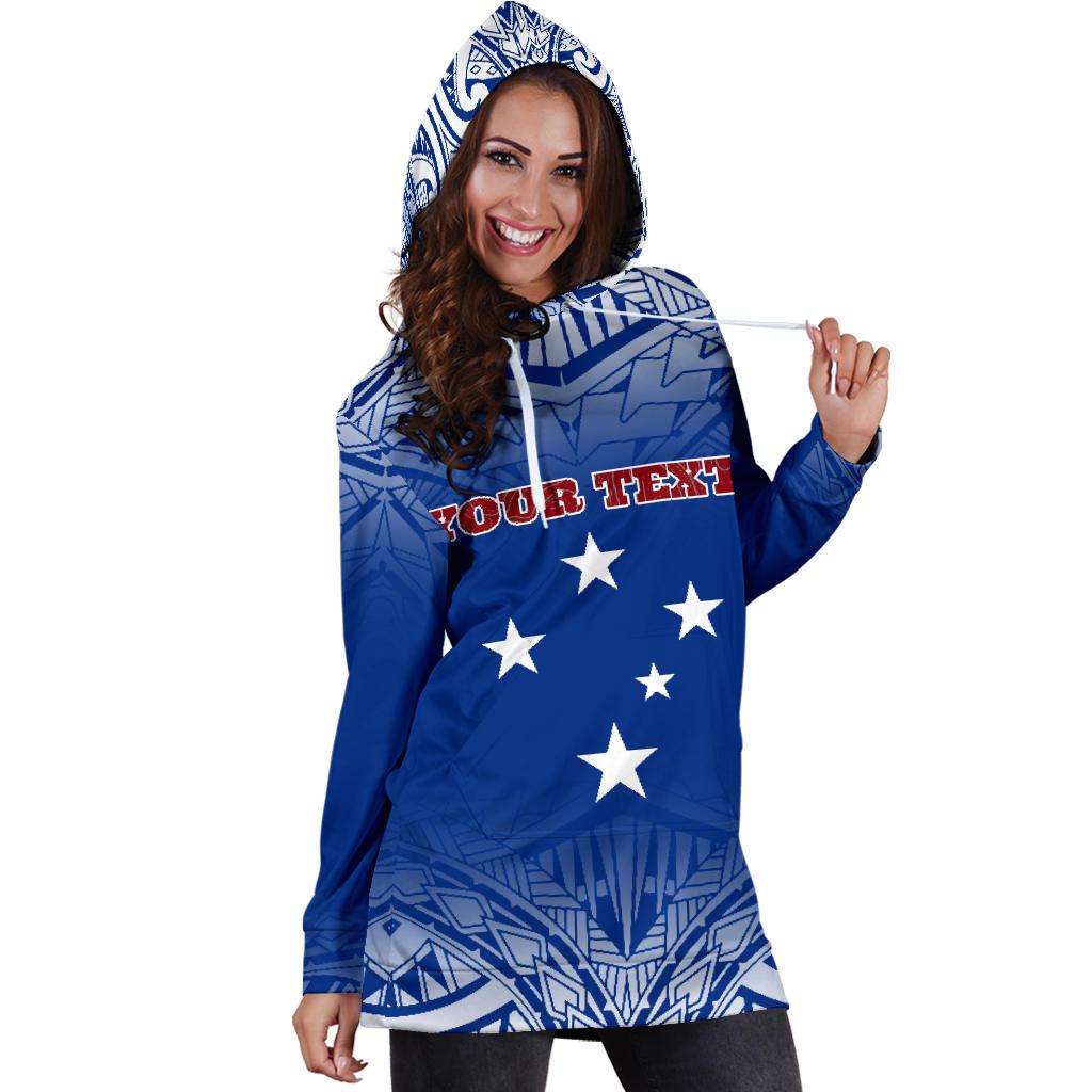 Samoa Custom Personalised Women's Hoodie Dress - Polynesian Fog Blue - Polynesian Pride