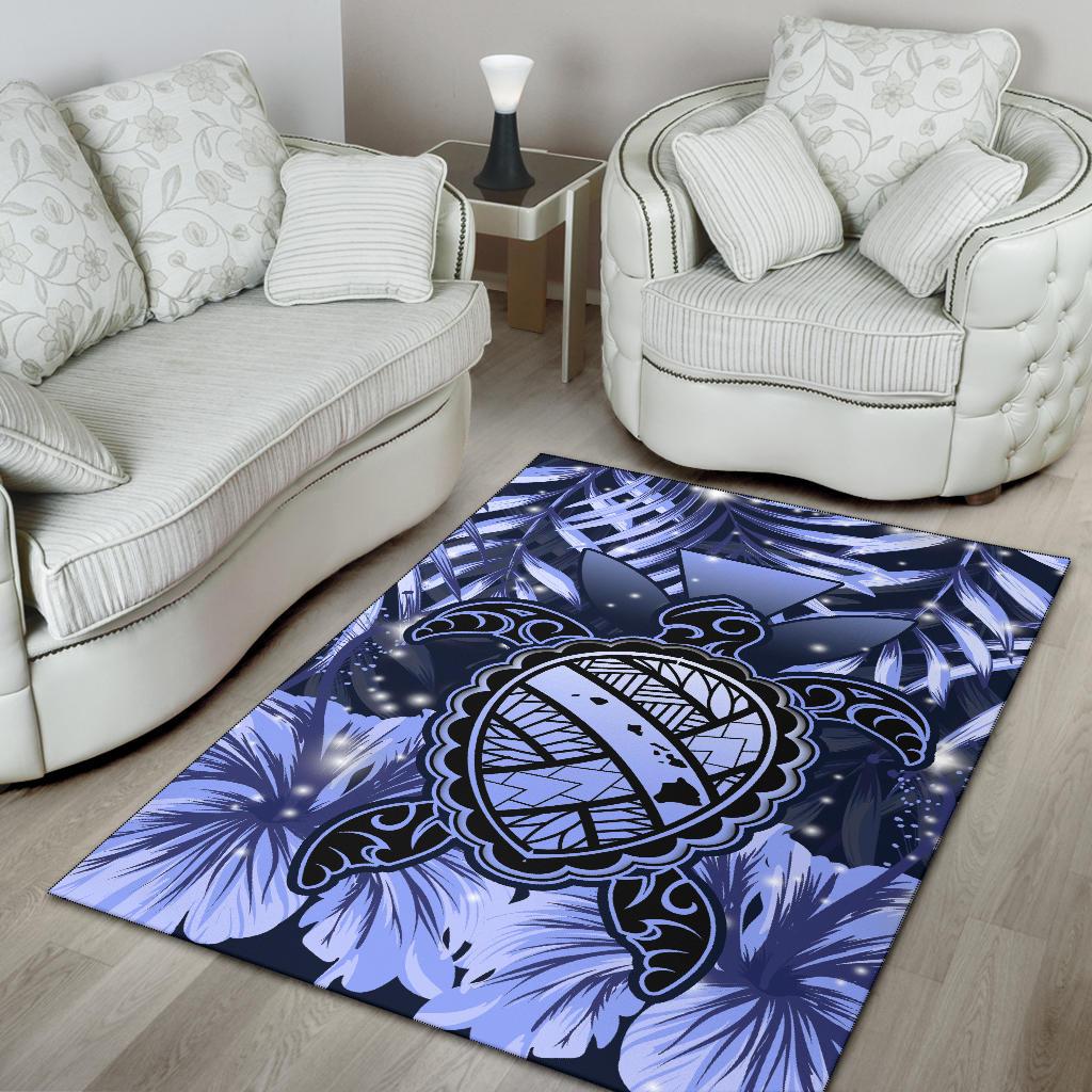 Hawaii Turtle Hibiscus Blue Rug - Hac Style - AH - Polynesian Pride