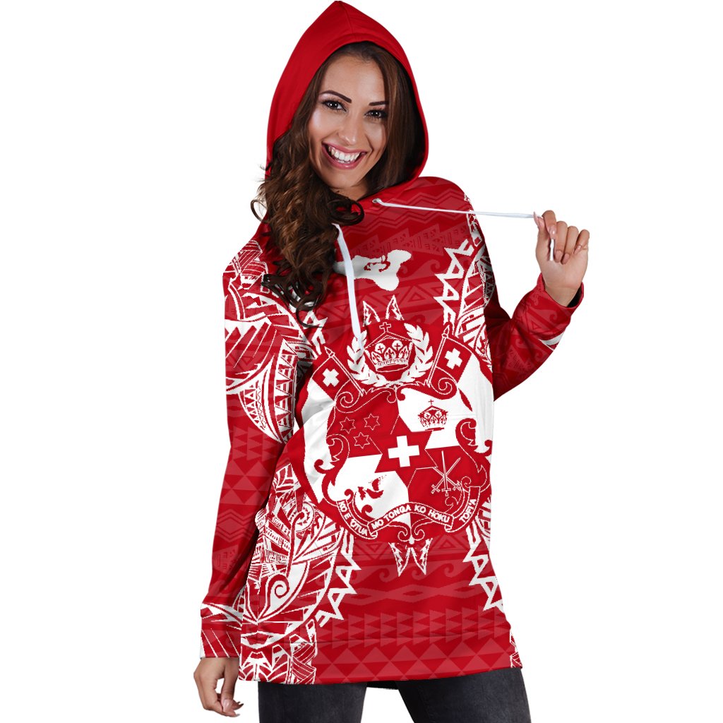 Tonga Polynesian Hoodie Dress Map Red White - Polynesian Pride