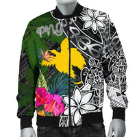 Papua New Guinea Men Bomber Jacket - Turtle Plumeria Banana Leaf - Polynesian Pride