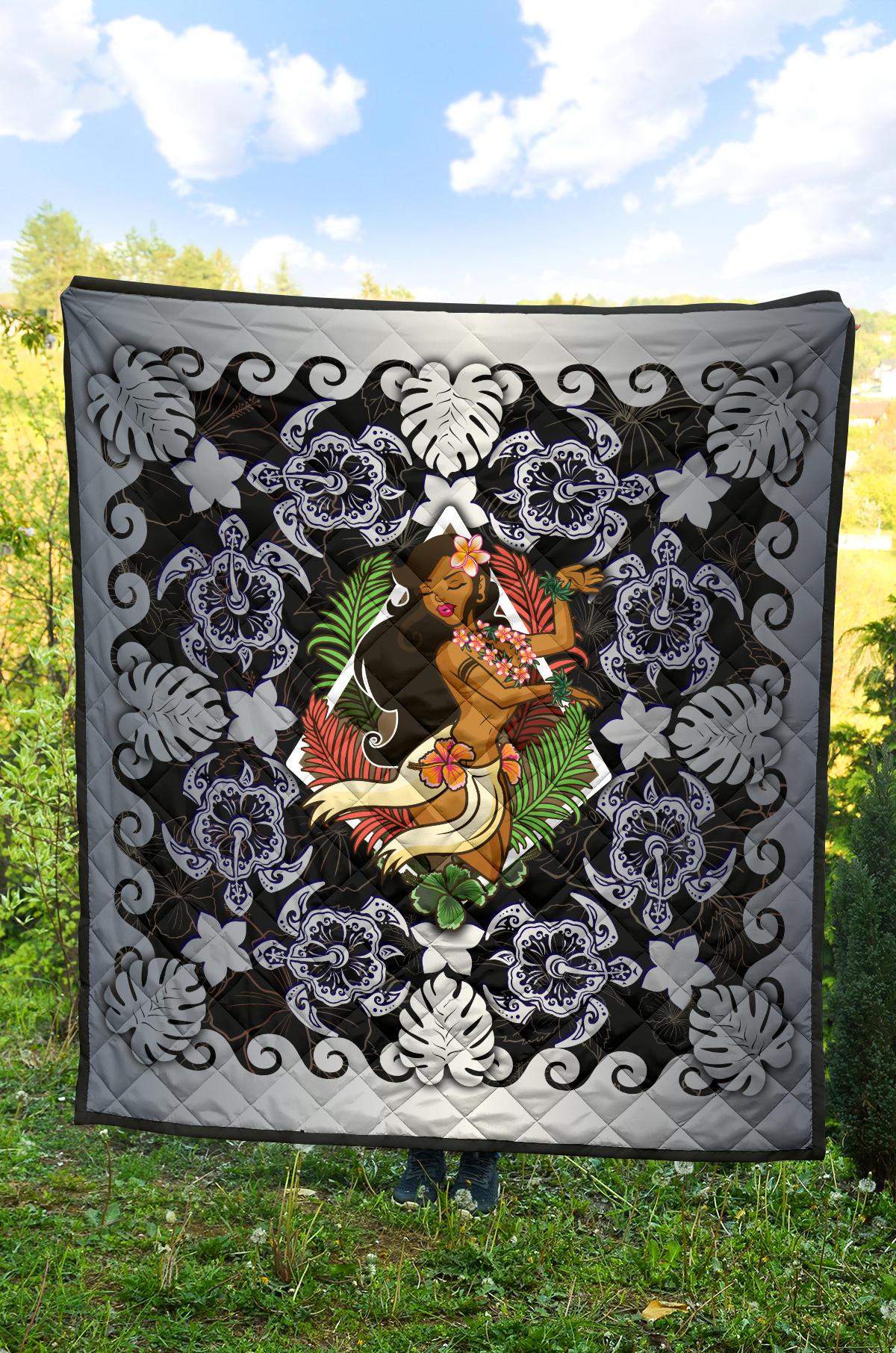 Hawaii Polynesian Premium Quilt - Hawaiian Dancing Girl Silver - Polynesian Pride