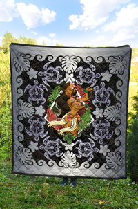 Hawaii Polynesian Premium Quilt - Hawaiian Dancing Girl Silver - Polynesian Pride