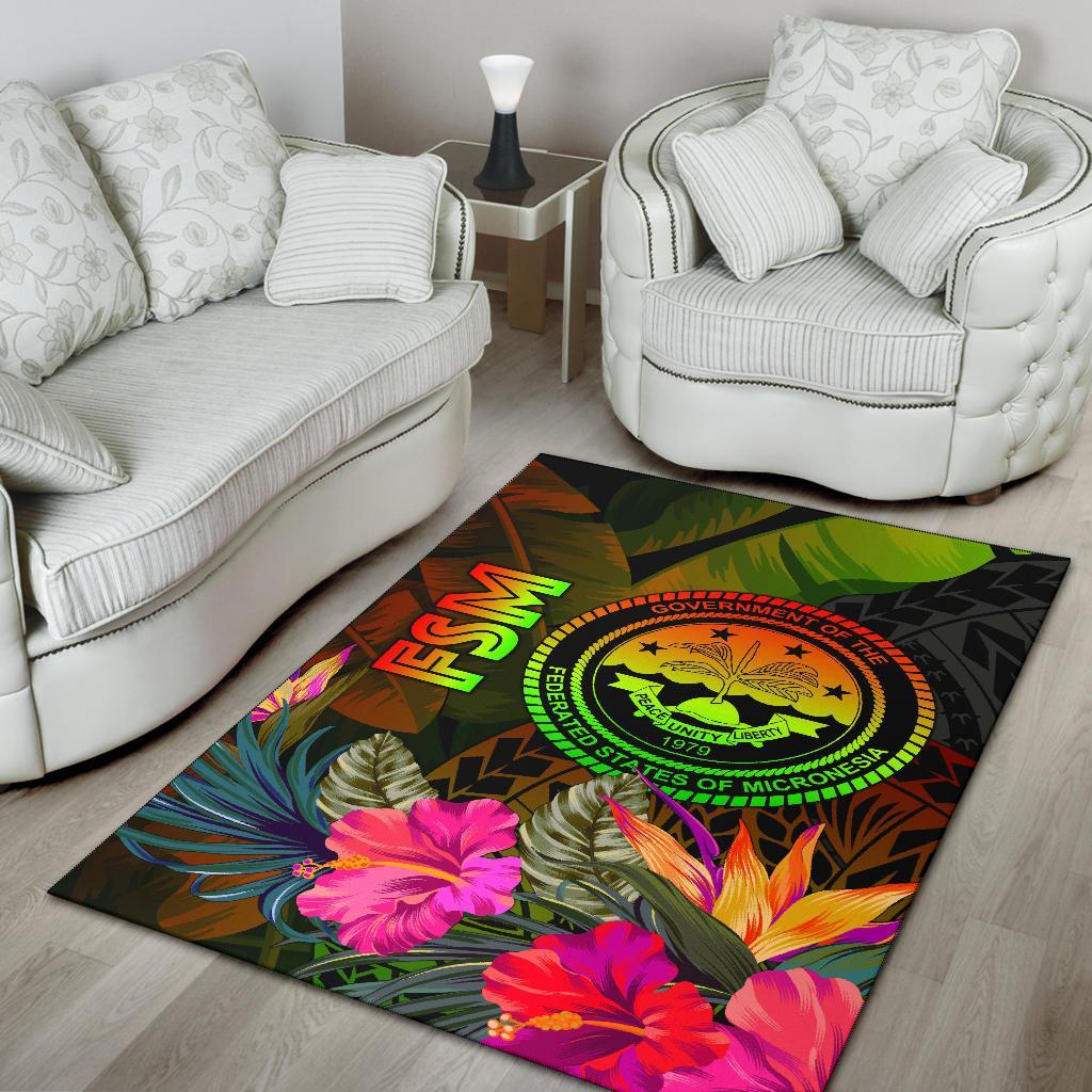 Federated States of Micronesia Polynesian Area Rug - Hibiscus and Banana Leaves - Polynesian Pride