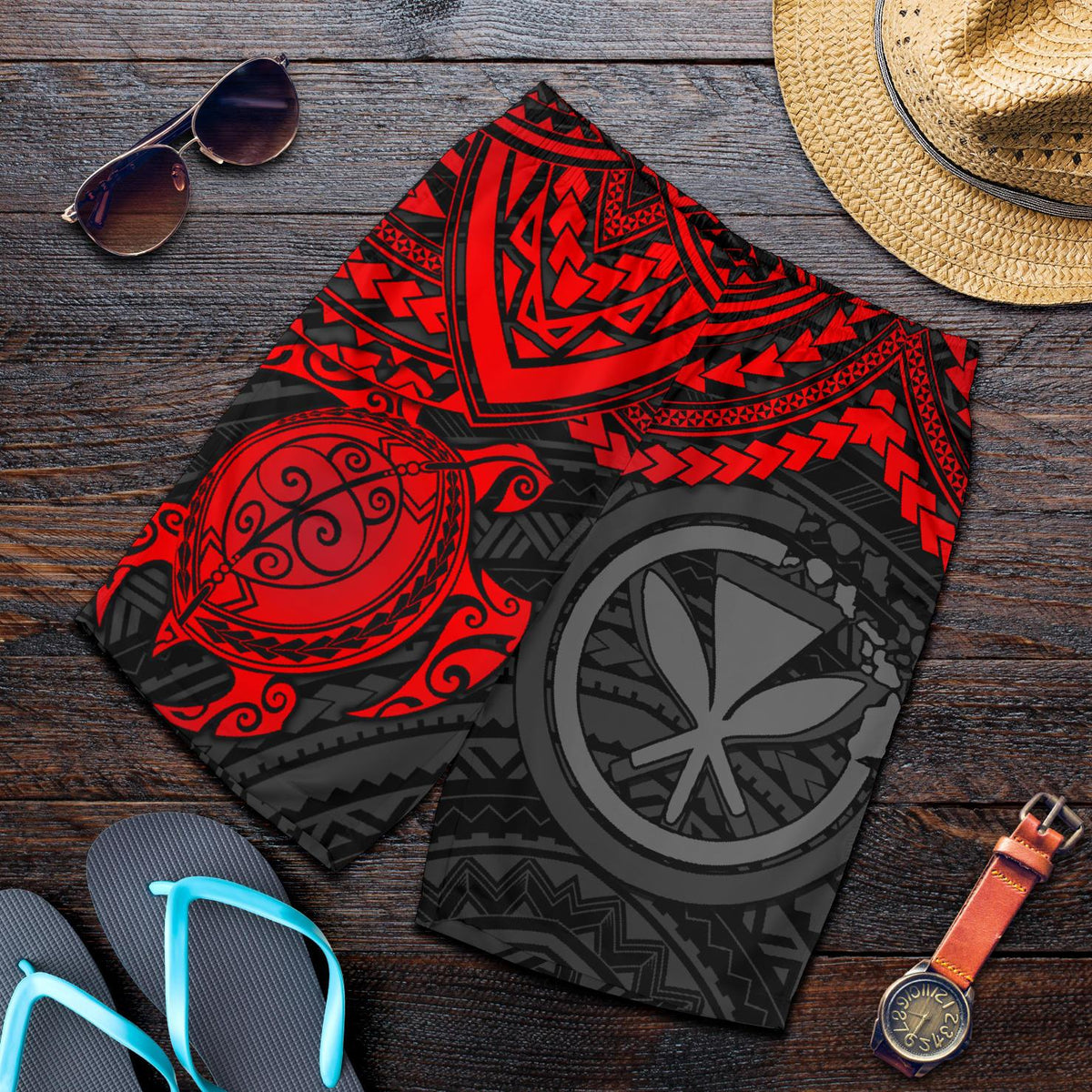 Polynesian Hawaii Short (Men) - Red Turtle RED - Polynesian Pride