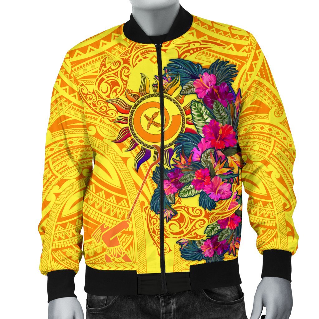 Polynesian Men's Bomber Jackets - Vanuatu Symbols With Hibiscus - Polynesian Pride