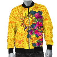 Polynesian Men's Bomber Jackets - Vanuatu Symbols With Hibiscus - Polynesian Pride