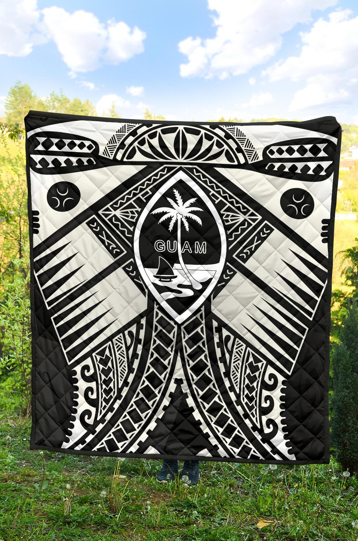 Guam Polynesian Premium Quilt - Guam White Seal with Polynesian Tattoo Ver 01 - Polynesian Pride