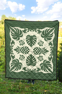 Hawaiian Kalo Coconut Pattern Premium Quilt - Green - Argu Style - AH - Polynesian Pride