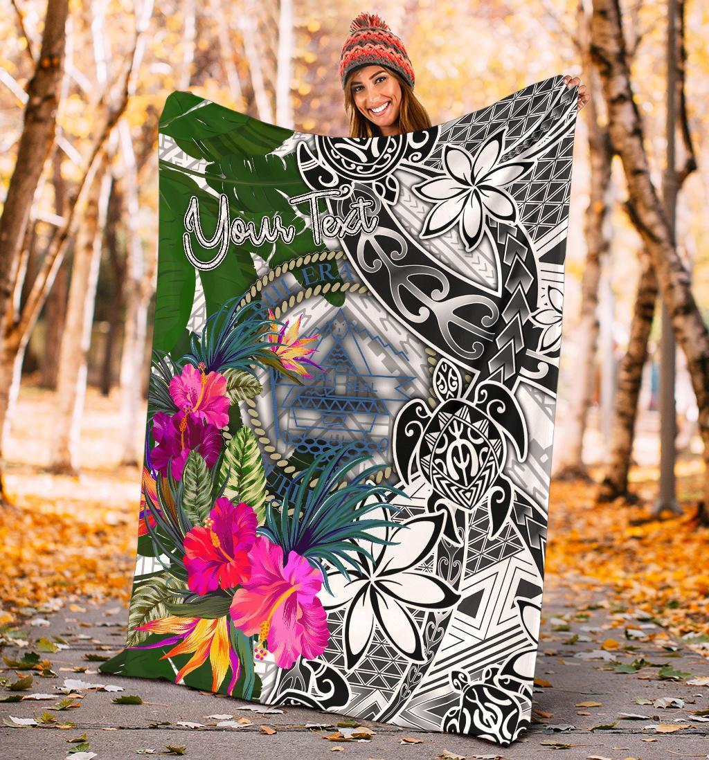 Palau Custom Personalised Premium Blanket White - Turtle Plumeria Banana Leaf Crest - Polynesian Pride
