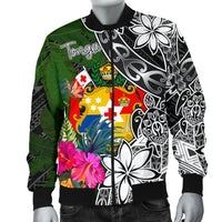 Tonga Men Bomber Jacket - Turtle Plumeria Banana Leaf - Polynesian Pride