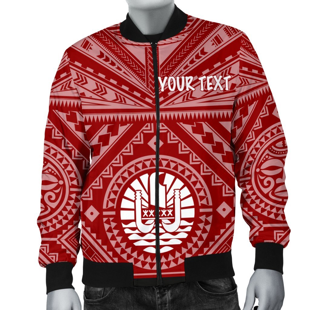 Tahiti Personalised Men's Bomber Jacket - Tahiti Seal In Polynesian Tattoo Style (Red) - Polynesian Pride