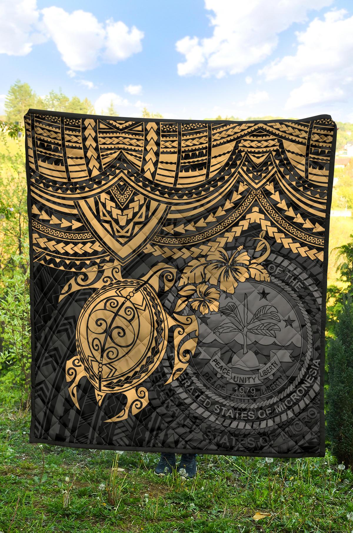 Federated States Of Micronesia Premium Quilt - Federated States Of Micronesia Seal & Golden Turtle Hibiscus - Polynesian Pride