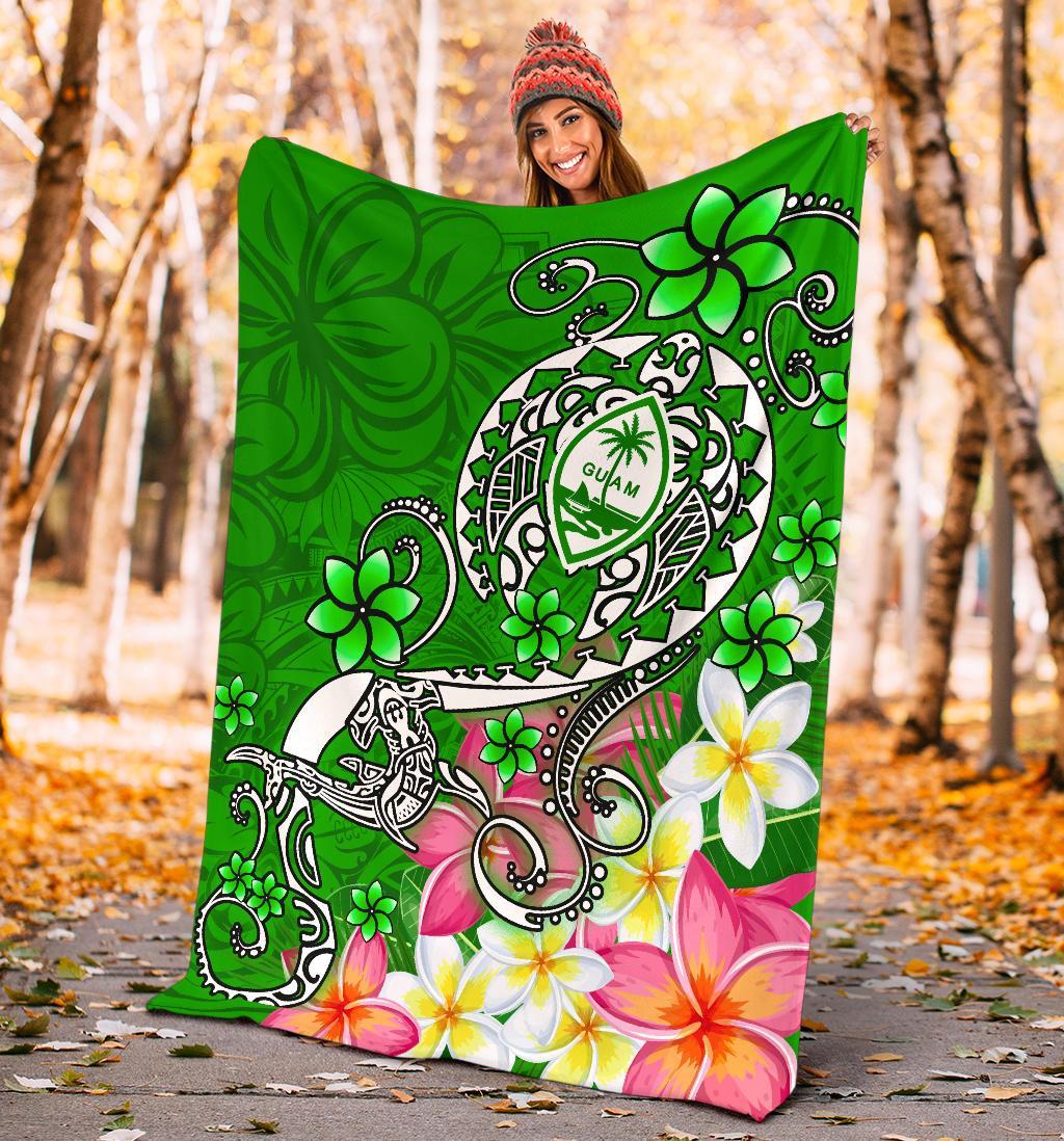 Guam Premium Blanket - Turtle Plumeria (Green) - Polynesian Pride
