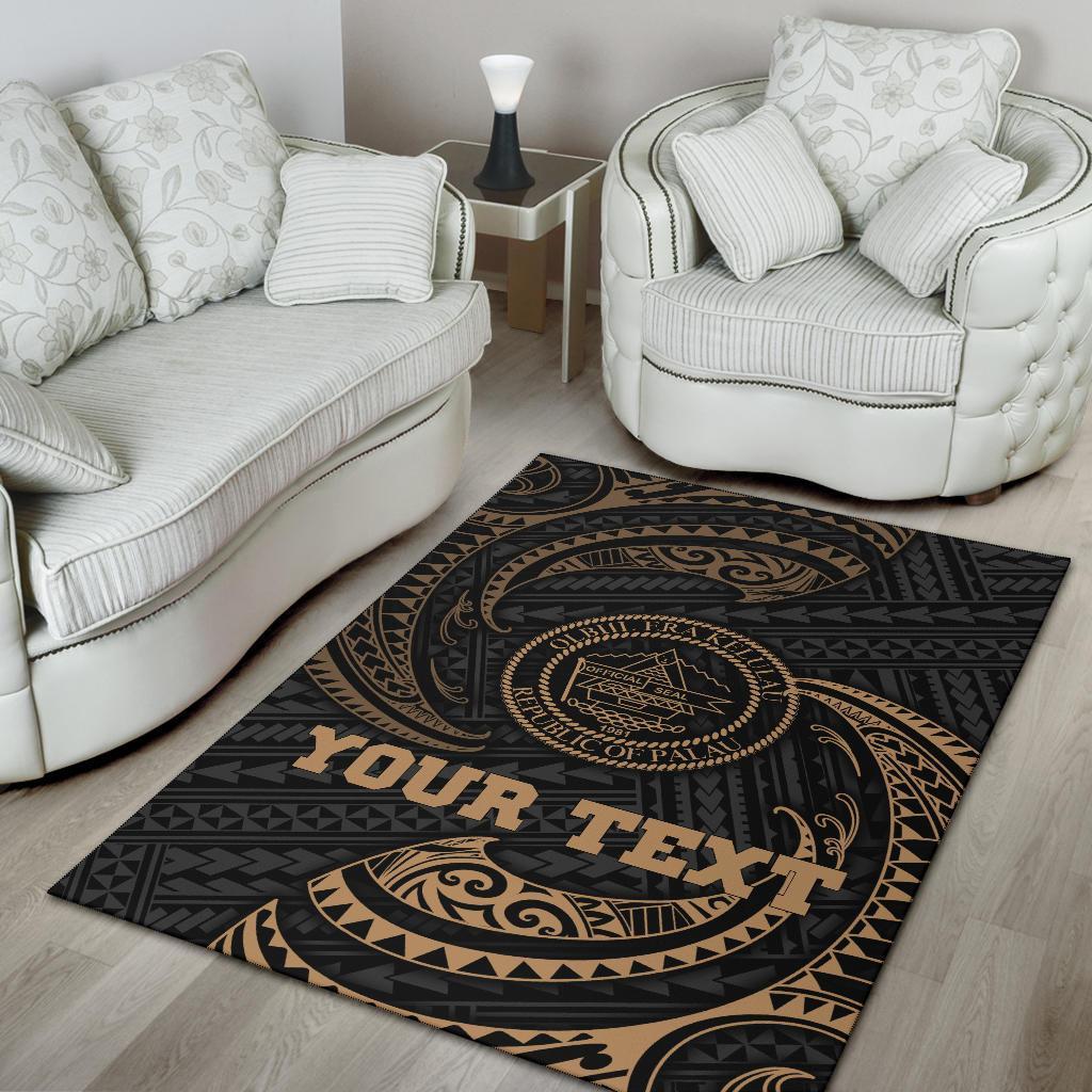 Palau Polynesian Custom Personalised Area Rug - Gold Tribal Wave - Polynesian Pride