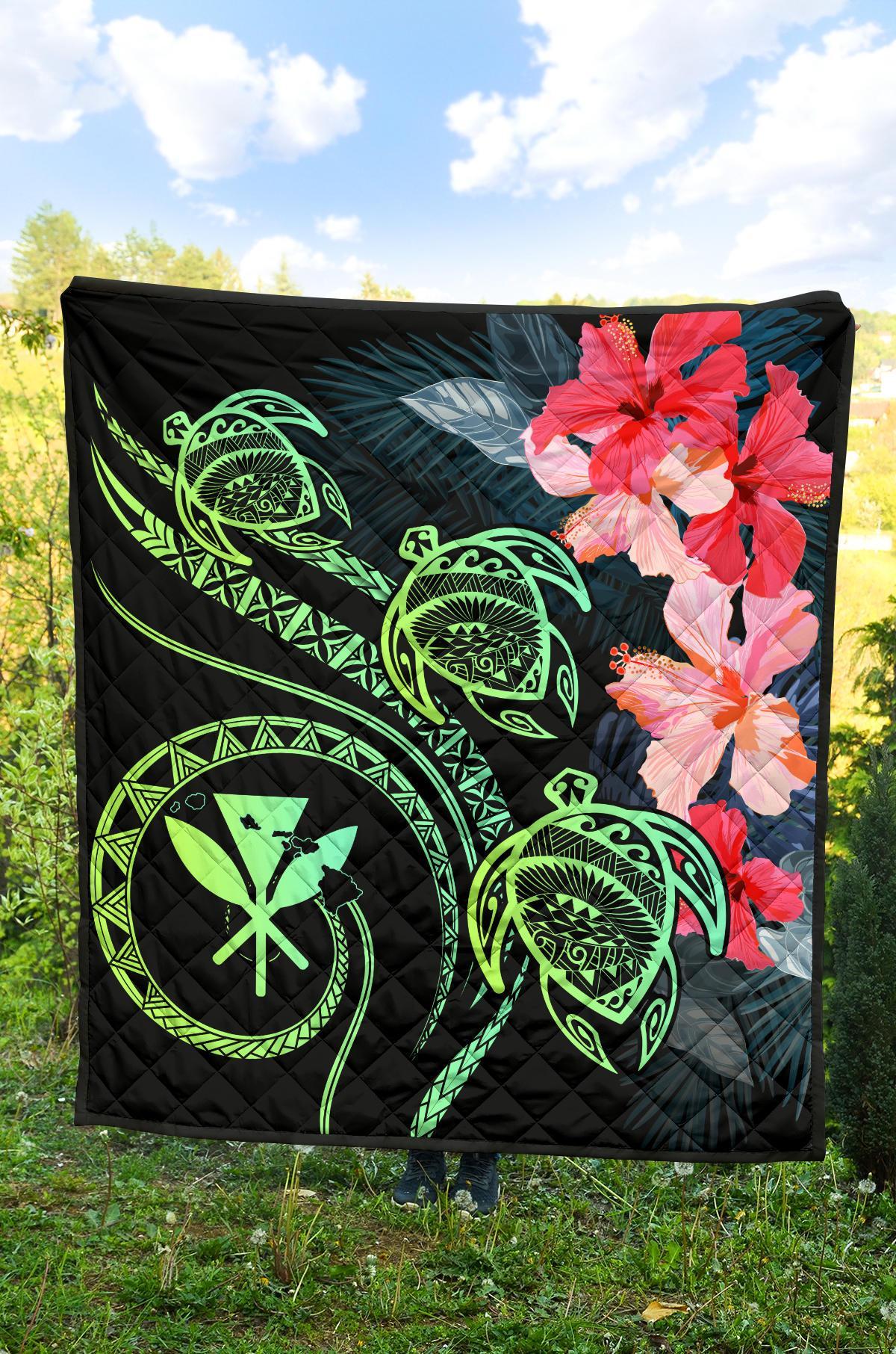 Hawaii Turtle Polynesian Tropical Premium Quilt - Cora Style Yellow - Polynesian Pride