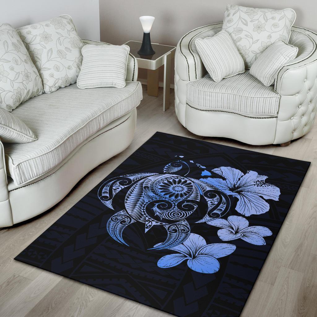 Hibiscus Plumeria Mix Polynesian Turtle Area Rug AH - Polynesian Pride
