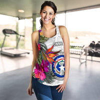 Northern Mariana Islands Women's Racerback Tank Polynesian Hibiscus White Pattern - Polynesian Pride