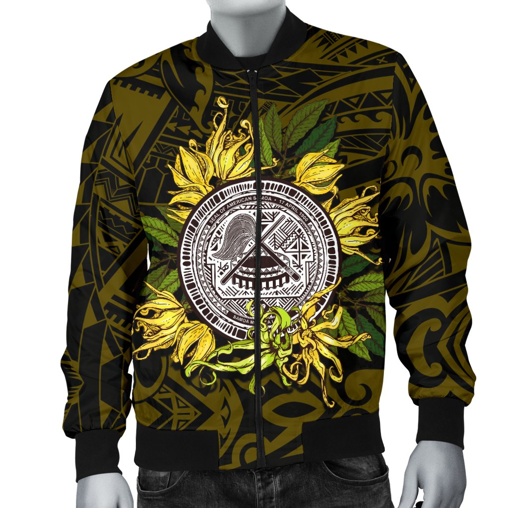 American samoa Men's Bomber Jacket Ylang Ylang Flowers - Polynesian Pride