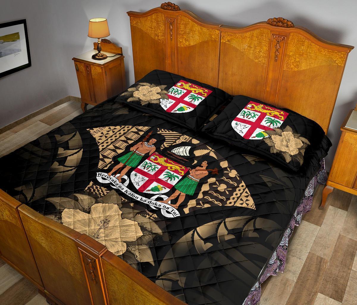 Fiji Polynesian Quilt Bed Set Hibiscus Gold - Polynesian Pride