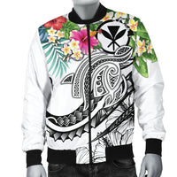 Polynesian Hawaii Kanaka Maoli Men's Bomber Jacket - Summer Plumeria (White) - Polynesian Pride