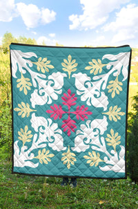 Hawaiian Leaves Tropical Pattern Premium Quilt - Pastel And White - Argu Style - AH - Polynesian Pride