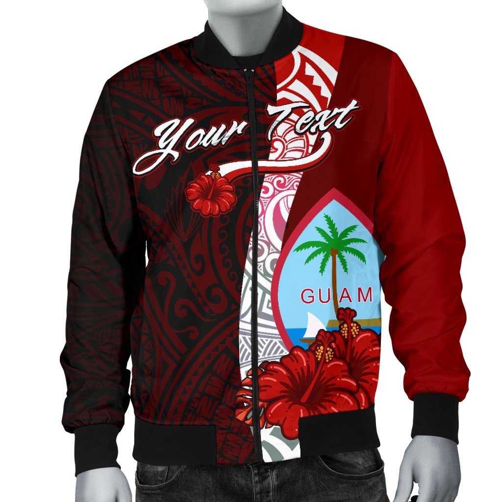 Guam Polynesian Custom Personalised Men's Bomber Jacket - Coat Of Arm With Hibiscus - Polynesian Pride
