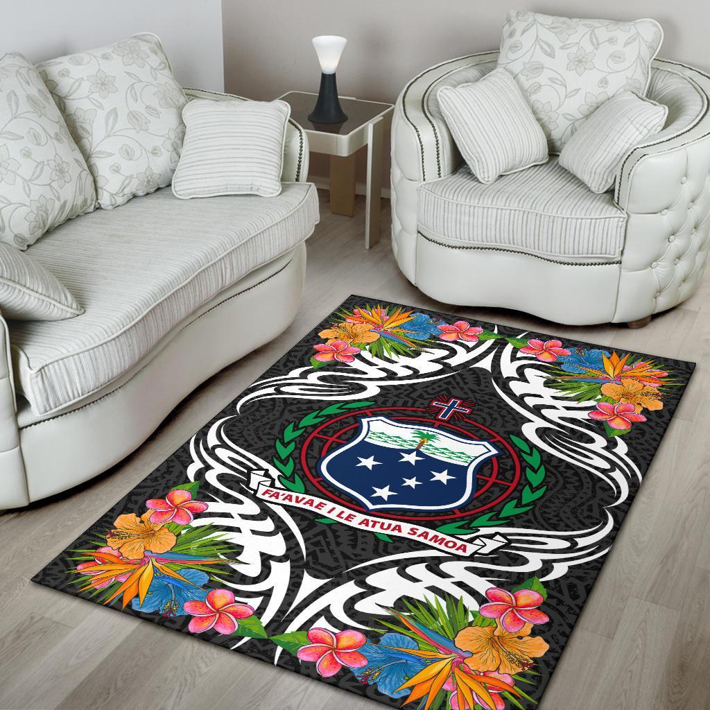 Samoa Area Rug - Coat OfArmsWith Tropical Flowers - Polynesian Pride