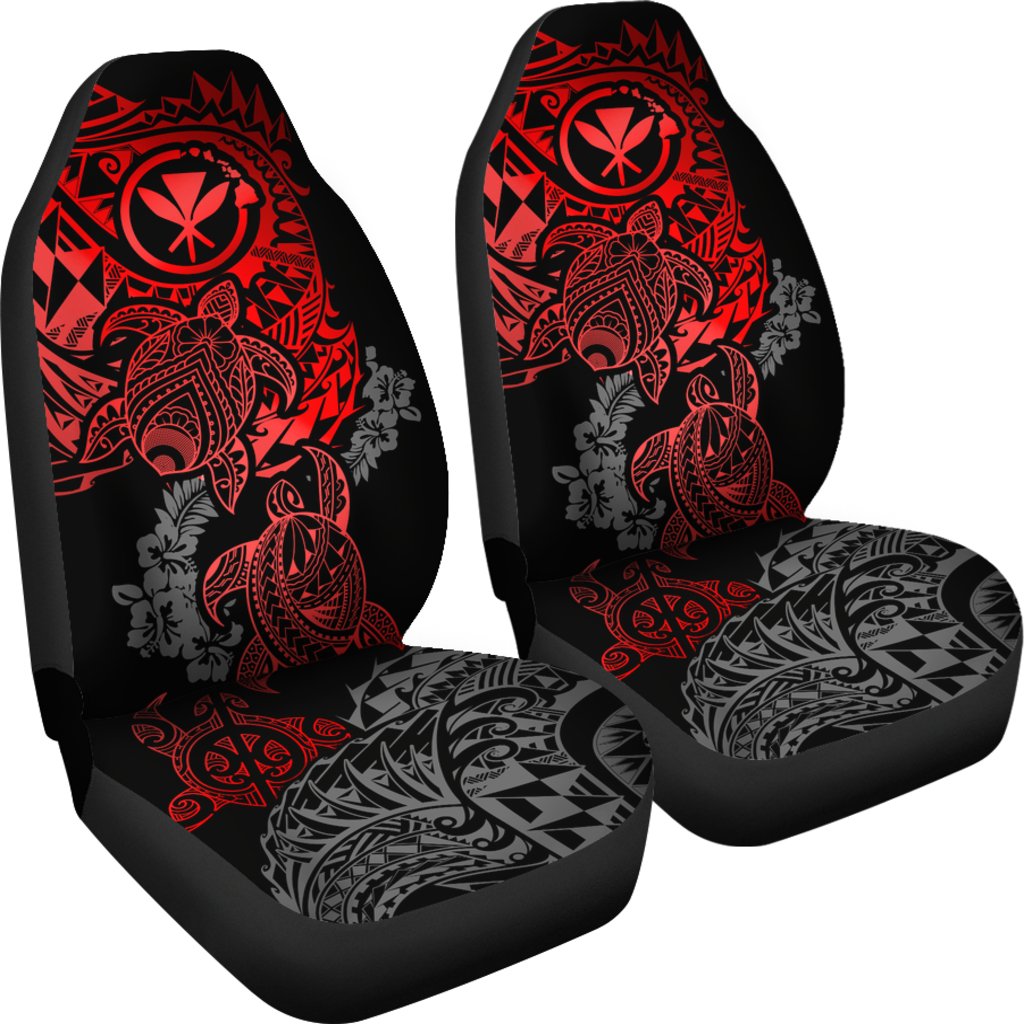Hawaii Polynesian Seat Covers - Red Kanaka Maoli Turtle Tattoo Hibiscus Turtle Flowing - Polynesian Pride