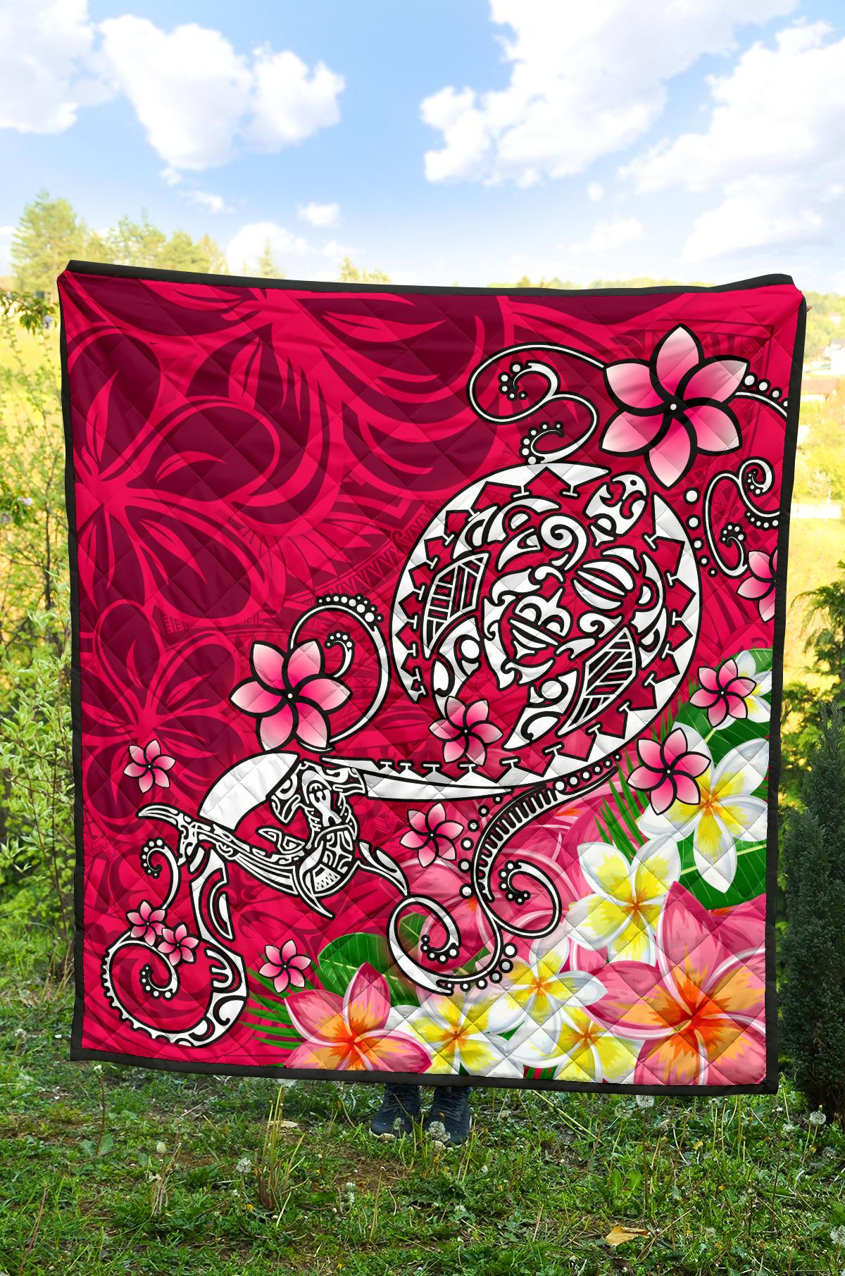 Polynesian Premium Quilt - Turtle Plumeria Pink Color - Polynesian Pride