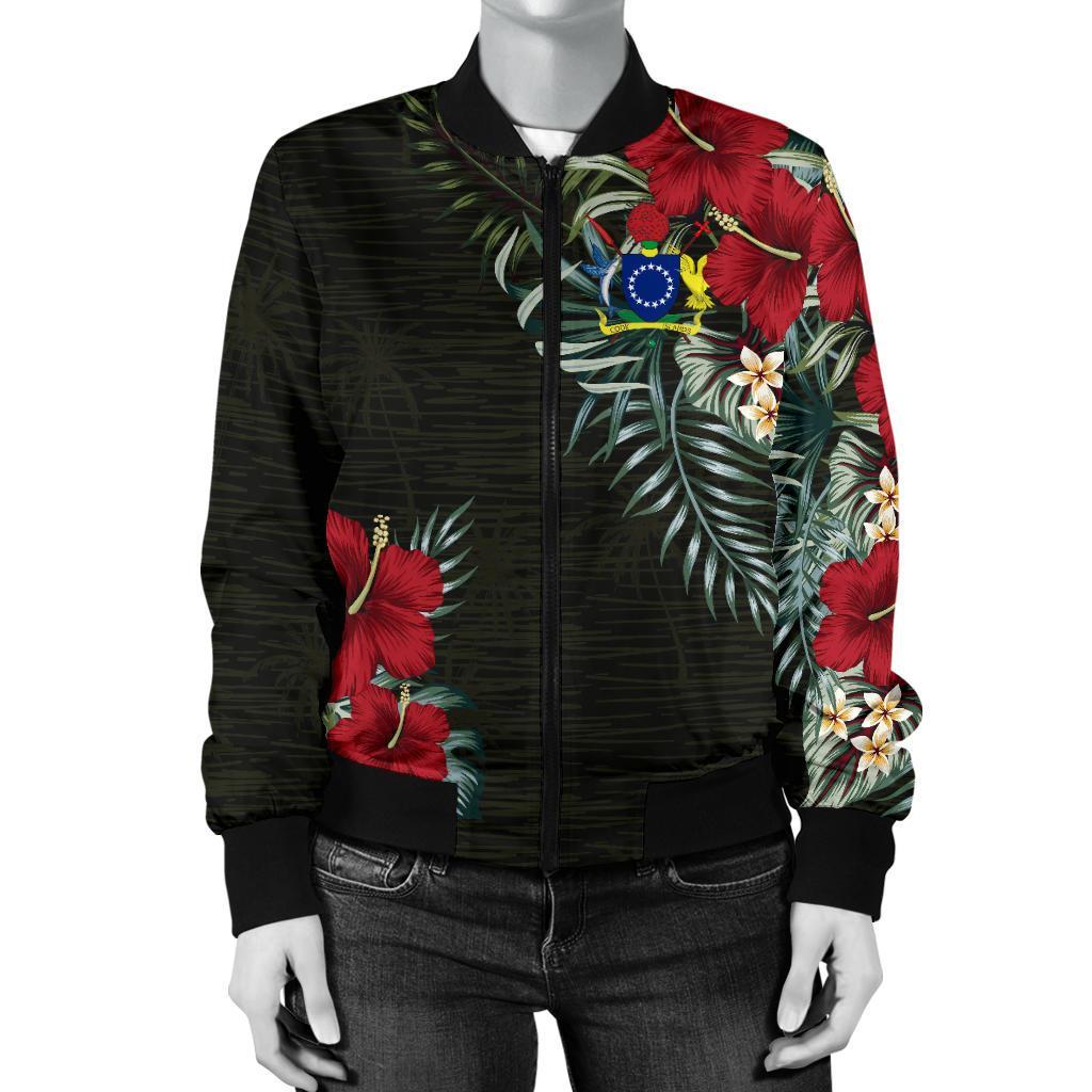 Cook Islands Hibiscus Women's Bomber Jacket No Black - Polynesian Pride