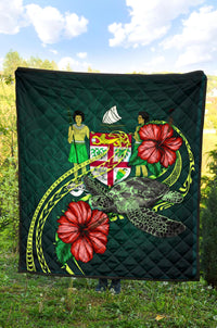 Fiji Polynesian Premium Quilt - Green Turtle Hibiscus - Polynesian Pride