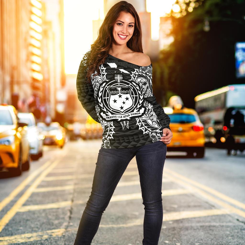 Samoa Polynesian Shoulder Sweater Map Black - Polynesian Pride