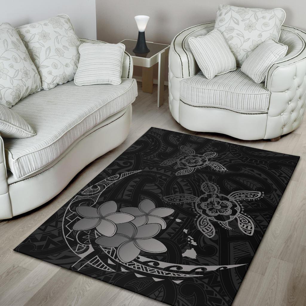 Hawaii Polynesian Turtle Plumeria Rug - Pog Style Gray - Polynesian Pride