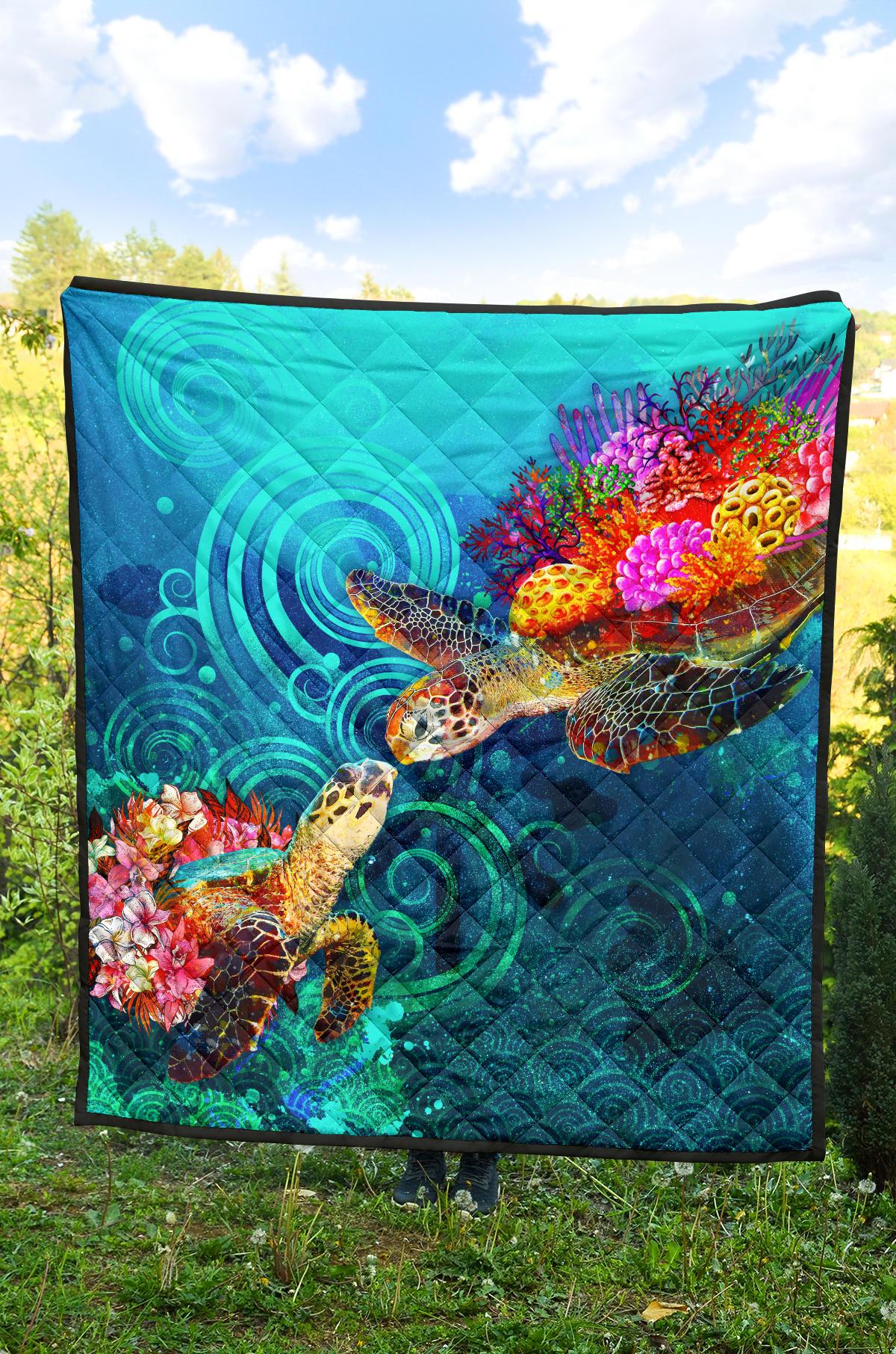 Hawaii Polynesian Premium Quilt - Sea Turtle Coral Treasure - Polynesian Pride