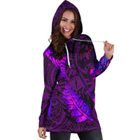 Aotearoa Maori Women Hoodie Dress Silver Fern Koru Vibes Purple - Polynesian Pride