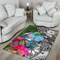 Guam Area Rug White - Turtle Plumeria Banana Leaf - Polynesian Pride
