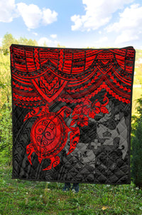 Tonga Polynesian Premium Quilts - Tonga Coat Of Arms & Red Turtle Hibiscus - Polynesian Pride