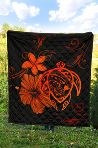 Hawaii Turtle Hibiscus Premium Quilt Orange - Polynesian Pride