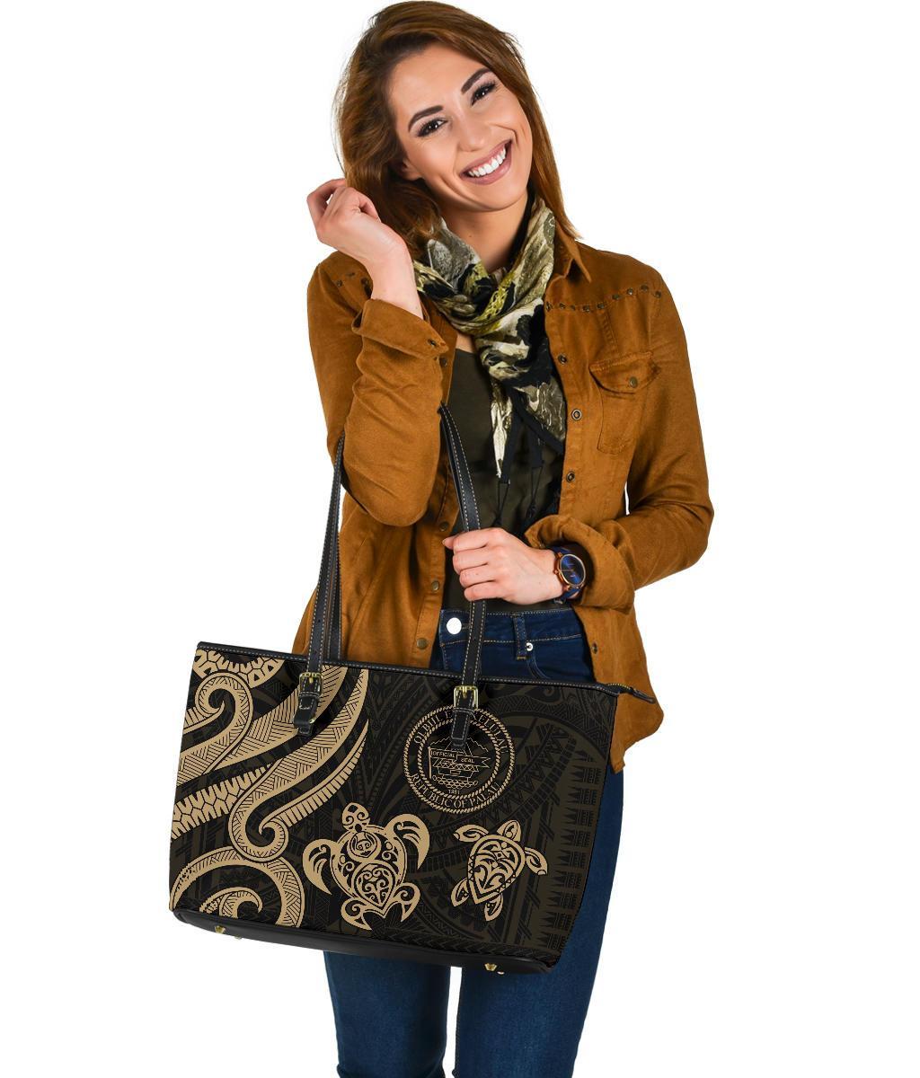 Palau Large Leather Tote - Gold Tentacle Turtle - Polynesian Pride