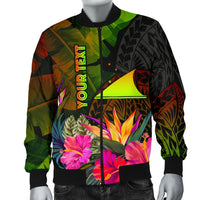 Tokelau Polynesian Personalised Men's Bomber Jacket - Hibiscus and Banana Leaves - Polynesian Pride