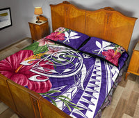 Hawaii Polynesian Turtle Tropical Hibiscus Plumeria Quilt Bet Set - Purple - Polynesian Pride