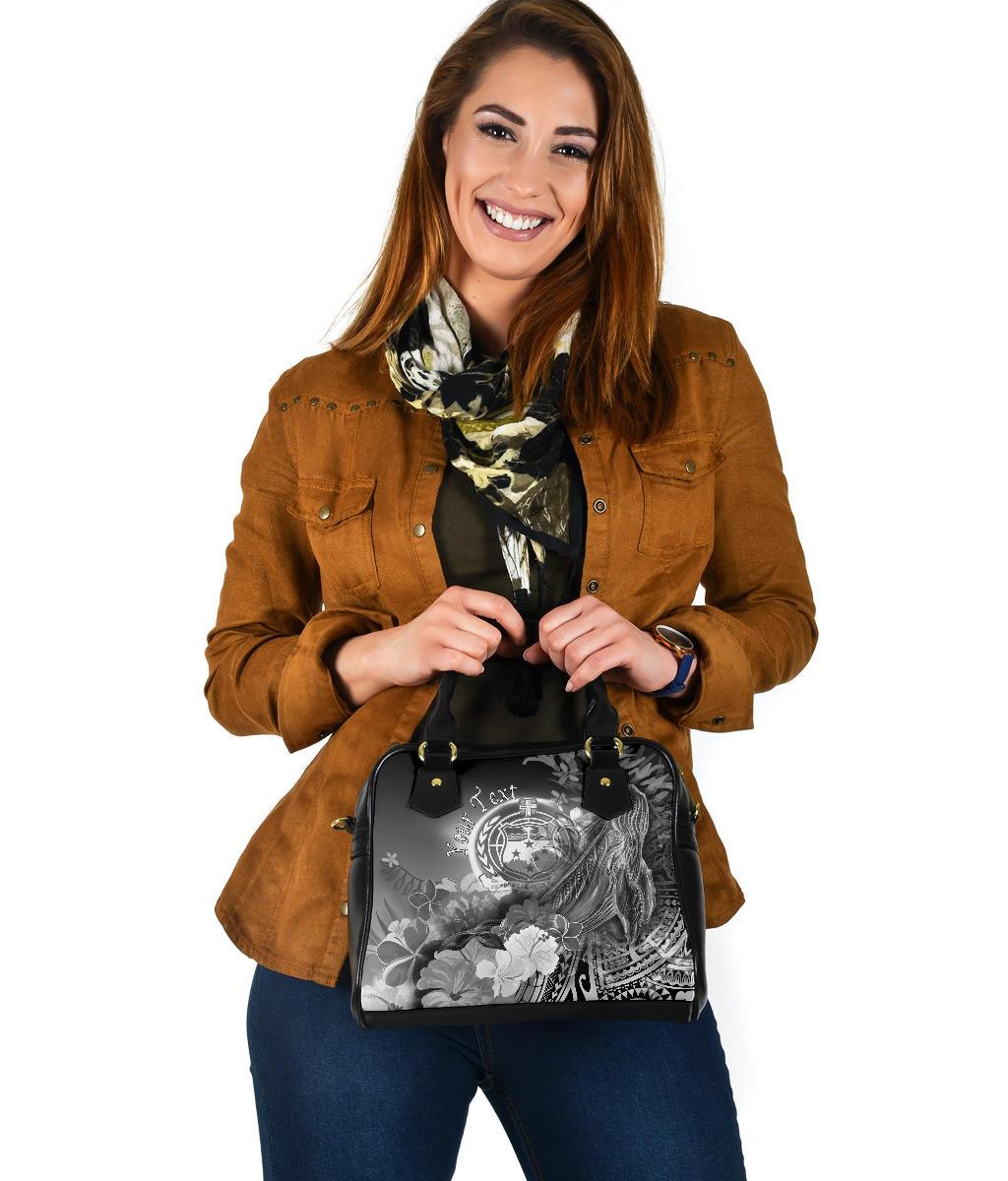 Custom Personalised Samoa Shoulder Handbag- Humpback Whale with Tropical Flowers (White) - Polynesian Pride