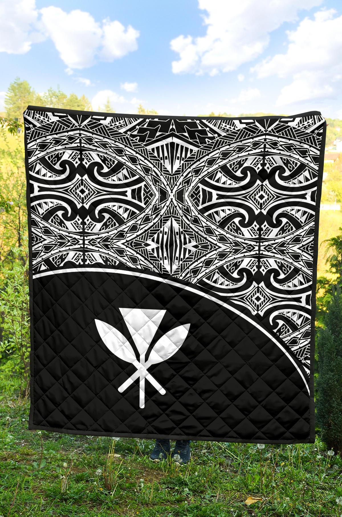 Hawaii Polynesian Premium Quilt - White Kanaka Maoli Curve Version - Polynesian Pride